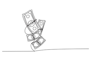 Single continuous line drawing of falling Dollar money. concept one line draw design. one line Icon drawing with white background
