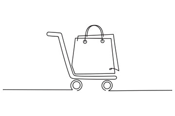 Single one-line drawing easy shopping in e-commerce. E-Commerce concept continuous line draw design. one line Icon drawing with white background