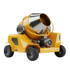Yellow cement mixer machine on black background isolated illustration on transparent background