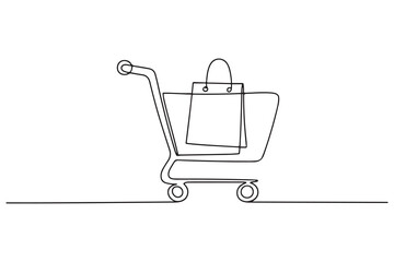 Single one-line drawing easy shopping in e-commerce. E-Commerce concept continuous line draw design. one line Icon drawing with white background