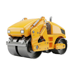 Illustration of yellow road roller on black background isolated illustration on transparent background