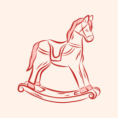 Coquette illustration of toy horse. Christmas tree ornament. Christmas decor. Symbol of the year.