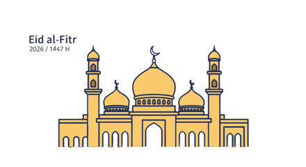 Beautiful illustration of a mosque celebrating the Eid al Fitr festival.