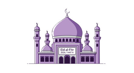 Elegant mosque illustration depicting Eid al Fitr celebration in vibrant colors.