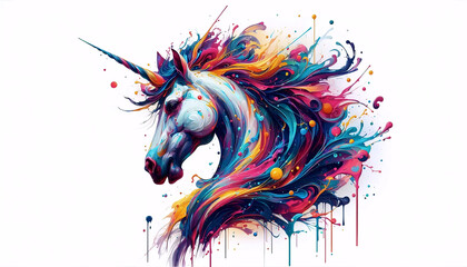 A unicorn in splashes of magical paint, Ai generated image