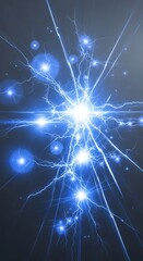 Dynamic blue lightning bursts illuminating dark space with energy