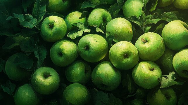 many ripe green apples in a pile