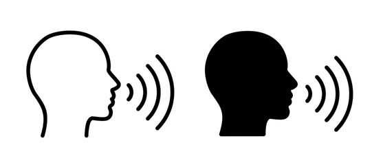 Fototapeta na wymiar Speak symbol, voice icon linear and solid, human head with sound wave