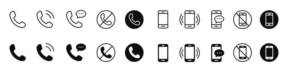 Phone icon set. Telephone call symbol. Cell ringing phone icons. Contact us signs isolated - vector