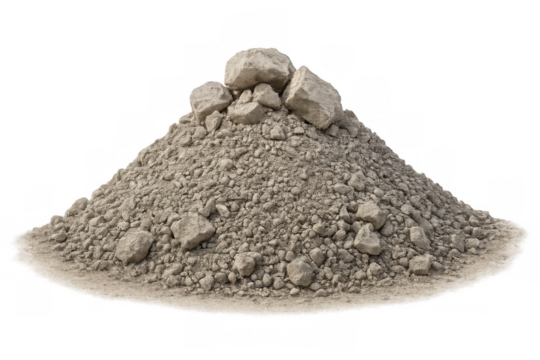 Huge pile of gravel and construction materials on transparent background for building and industrial projects