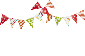 A carnival garland with multicolored flags on a white background. Decorative colorful pennants for birthday and New Year's celebrations.
