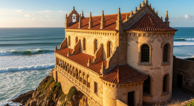 Ornate Church Building on a Rocky Coastline with Ocean Views photo gigapixel