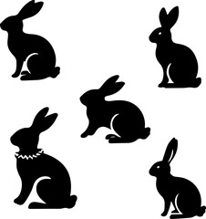 Dynamic Rabbit Jumping Silhouette Isolated on White Background Vector