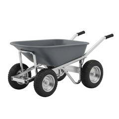 Gray wheelbarrow with four wheels on black background isolated illustration on transparent background