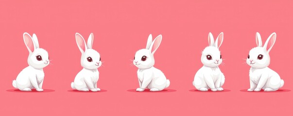 Naklejka premium Adorable cartoon white rabbits arranged on a pink background