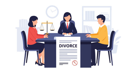 Flat vector of lawyer meeting with couple for divorce mediation, legal counseling and advice concept