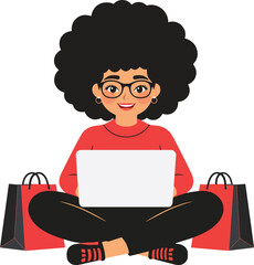 a  woman sitting and shopping online