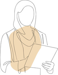 Woman holding document with beige accent paper reading