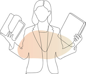 Woman holding documents in abstract style line art