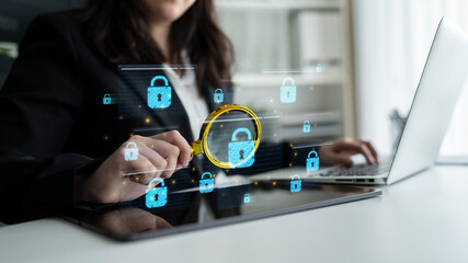 Concept of cybersecurity and a secure network. Multiple layers of data encryption and firewall protection in browsers ensure online privacy and safety from cyber threats. Fermion