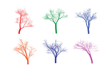 Colorful Tree Silhouettes Vector Illustration on White Background Design