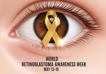 World retinoblastoma awareness week eye with gold ribbon for childhood cancer