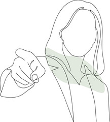 Woman pointing finger with abstract green shape hand