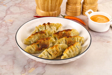 Japanese fried Gyoza stuffed dumplings