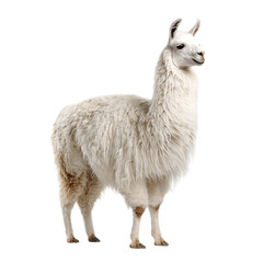 Obraz premium A full body portrait of a white llama standing against a plain black background in a studio shot