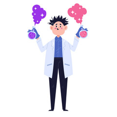 People scientist characters making scientific research concept. Vector flat cartoon design element illustration