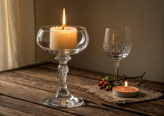 a candle in a beautiful glass