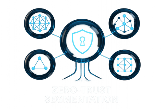 Zero Trust Segmentation Cybersecurity Network Security Architecture with Connected Nodes and Key Protection