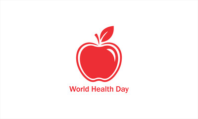 Red apple with text world health day isolated on white background