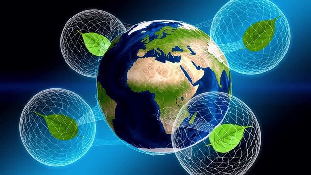 Earth globe environment ecology nature leaf connection sustainability global future world 3d render