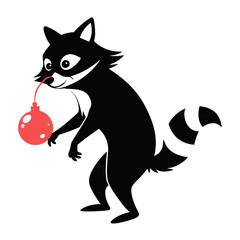 black cat with red ball