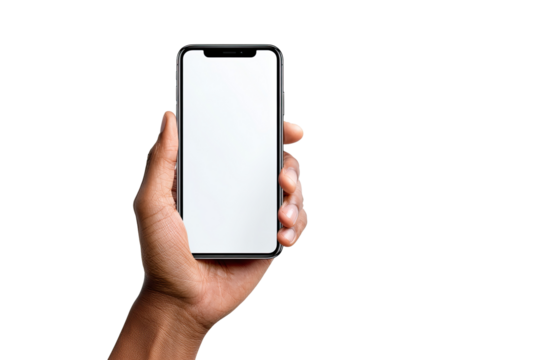 Hand holding a smartphone with blank screen