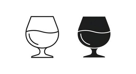 Brandy Snifter Glass Icon Line Art and Silhouette drink