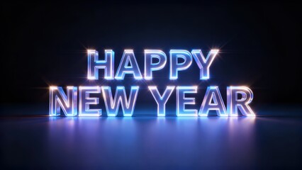 Glowing three dimensional text illuminates a dark background celebrating a forthcoming annual period