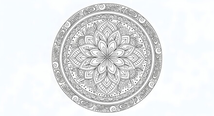 Fototapeta premium Intricate Black and White Mandala Line Art pattern