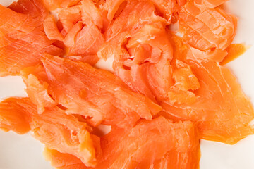 Smoked salmon fish seafood portion size natural product tasty snack fresh delicious gourmet food background on the table rustic top view copy space pescetarian diet
