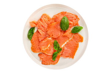 Smoked salmon fish seafood portion size natural product tasty snack fresh delicious gourmet food background on the table rustic top view copy space pescetarian diet