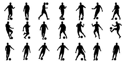 Collection of diverse male soccer player silhouettes in action poses