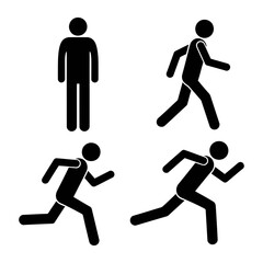 Four stick figure silhouettes depicting movement from standing to running