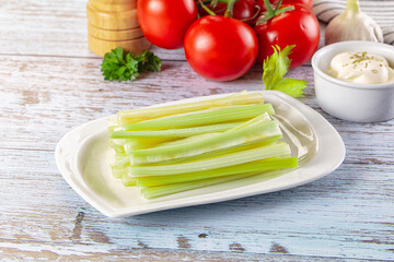 Dietary green celery stick heap