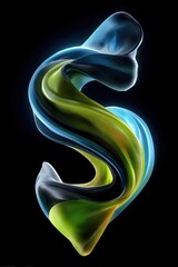 Abstract wavy structure with luminous blue and green gradient accents