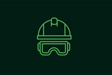 Naklejka premium work helmet and glasses illustration in flat style design. Vector illustration. 
