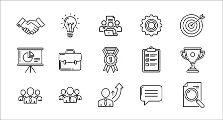 Start up set of web icons in line style. Business startup icons for web and mobile app. Startup project, development, creative idea, target, innovation, marketing, launch business.