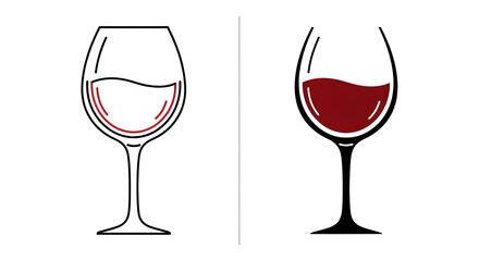 Red Wine Glass Icons Outline and Filled whisk