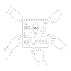 Team Collaboration on Business Plan with Idea Lightbulb