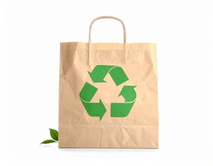 Kraft Paper Shopping Bag with Green Recycling Symbol for Eco-Friendly Retail
